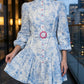 Light Blue Floral A Line High Neck Mini Homecoming Dress with Belt