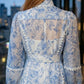 Light Blue Floral A Line High Neck Mini Homecoming Dress with Belt