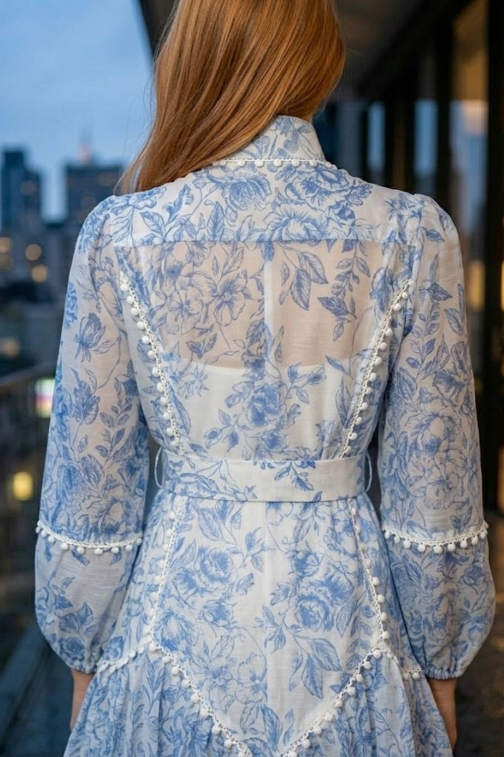 Light Blue Floral A Line High Neck Mini Homecoming Dress with Belt