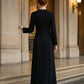 Black A Line V Neck Long Formal Dress with Bow