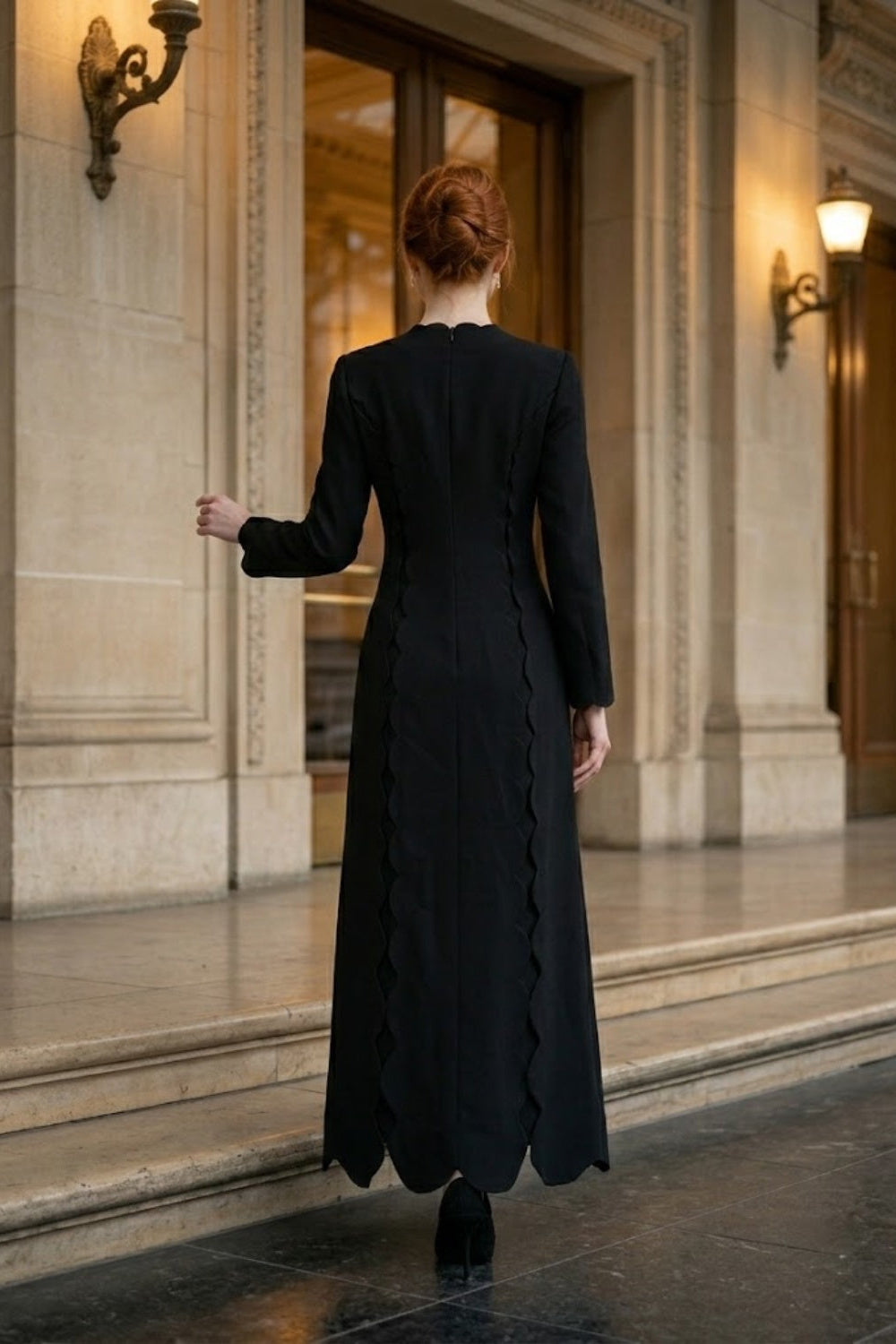 Black A Line V Neck Long Formal Dress with Bow