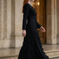 Black A Line V Neck Long Formal Dress with Bow