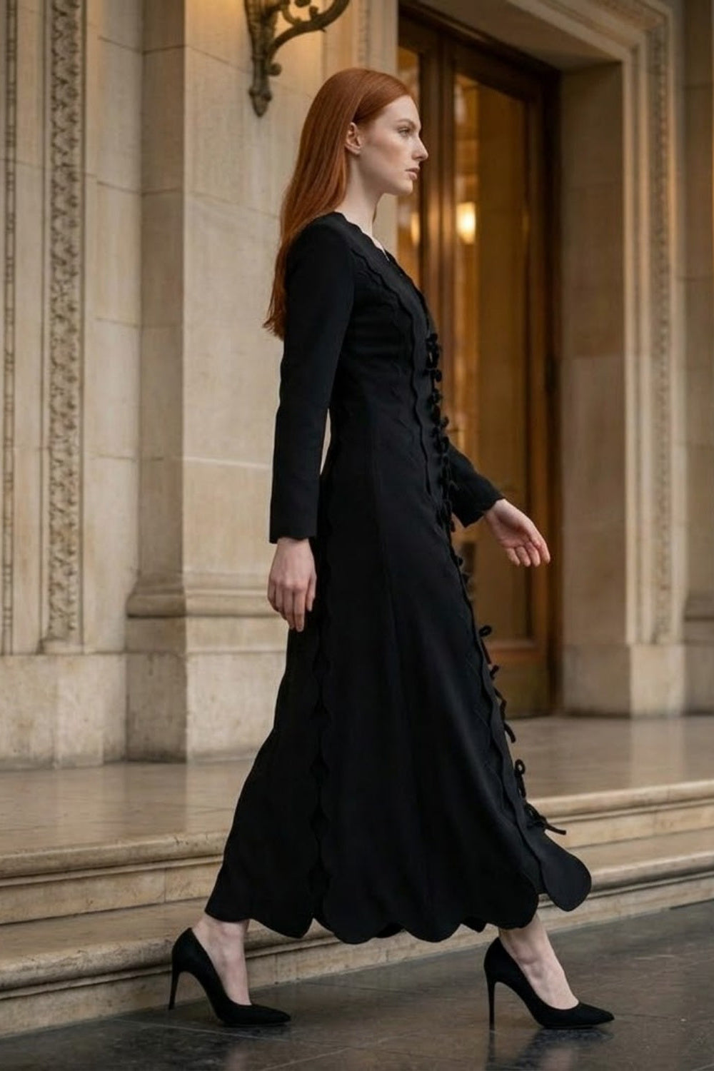 Black A Line V Neck Long Formal Dress with Bow