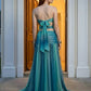 Turquoise Sheath Strapless Cutout Long Prom Dress