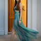 Turquoise Sheath Strapless Cutout Long Prom Dress