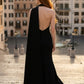 Black Sheath One Shoulder Long Formal Dress with Side Cape