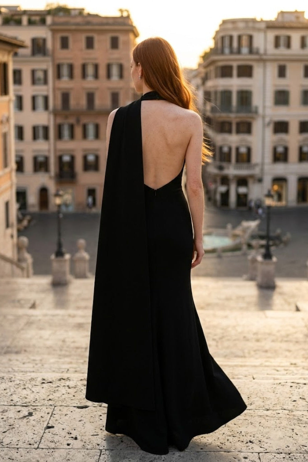 Black Sheath One Shoulder Long Formal Dress with Side Cape