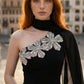 Black Sheath One Shoulder Long Formal Dress with Side Cape