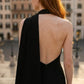 Black Sheath One Shoulder Long Formal Dress with Side Cape