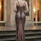 Sequin Rose Gold Spaghetti Straps Sheath Long Prom Dress