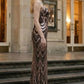 Sequin Rose Gold Spaghetti Straps Sheath Long Prom Dress