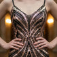 Sequin Rose Gold Spaghetti Straps Sheath Long Prom Dress