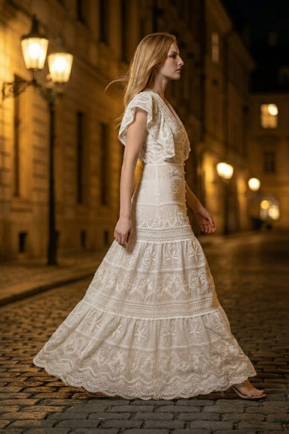 White A Line V Neck Long Prom Dress