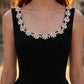 Black A Line Square Neck Midi Formal Dress with Rhinestone