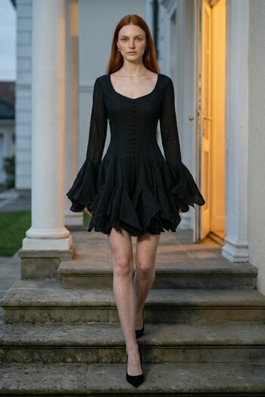 Black A Line Square Neck Mini Homecoming Dress with Ruffles