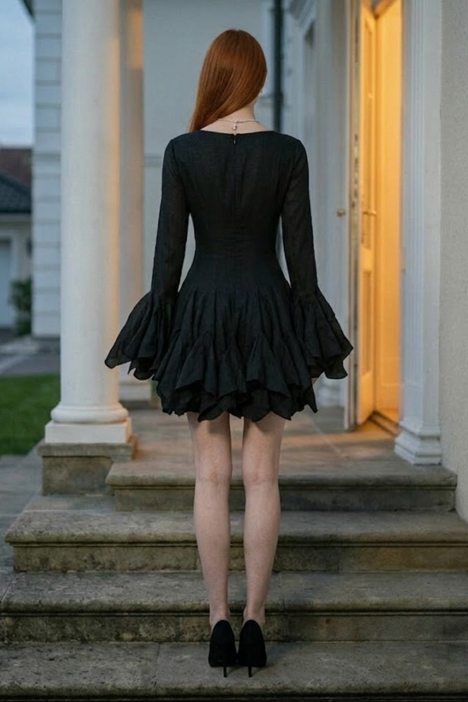 Black A Line Square Neck Mini Homecoming Dress with Ruffles