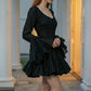 Black A Line Square Neck Mini Homecoming Dress with Ruffles