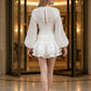Corset White A Line V Neck Mini Homecoming Dress with 3D Flowers