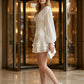 Corset White A Line V Neck Mini Homecoming Dress with 3D Flowers