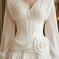 Corset White A Line V Neck Mini Homecoming Dress with 3D Flowers