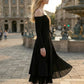 Simple Black A Line Spaghetti Straps Midi Formal Dress with Belt