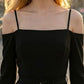 Simple Black A Line Spaghetti Straps Midi Formal Dress with Belt