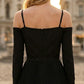 Simple Black A Line Spaghetti Straps Midi Formal Dress with Belt