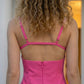 Hot Pink Bodycon Spaghetti Straps Mini Homecoming Dress with Rhinestone