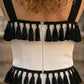 Black and White Bodycon Square Neck Long Formal Dress with Fringes