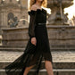 Black A Line Off the Shoulder High Low Formal Dress with Belt