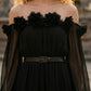 Black A Line Off the Shoulder High Low Formal Dress with Belt