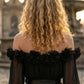 Black A Line Off the Shoulder High Low Formal Dress with Belt