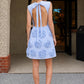 Blue A Line Round Neck Homecoming Dress with 3D Roses
