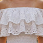 2 Piece White Bodycon Off the Shoulder Midi Prom Dress with Ruffles