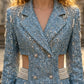 Sequin Blue A Line V Neck Mini Cutout Prom Dress