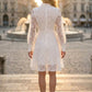 White A Line High Neck Short Prom Dress with Bow