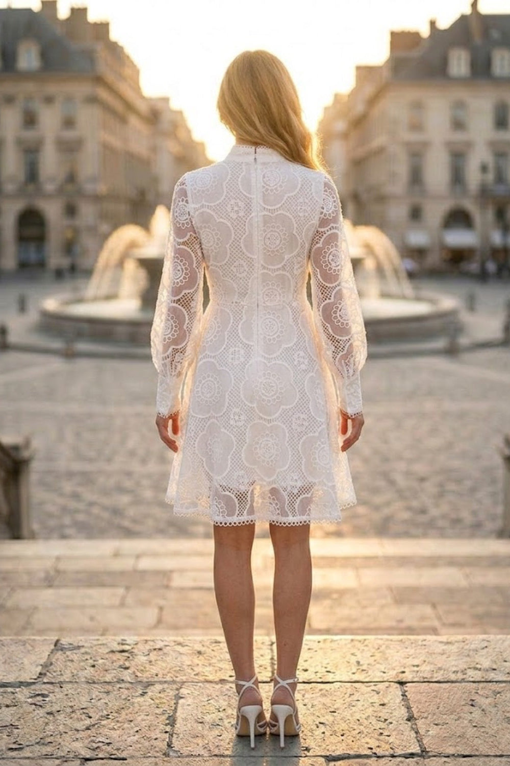 White A Line High Neck Short Prom Dress with Bow
