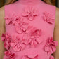 Hot Pink A Line High Neck Mini Homecoming Dress with 3D Flowers