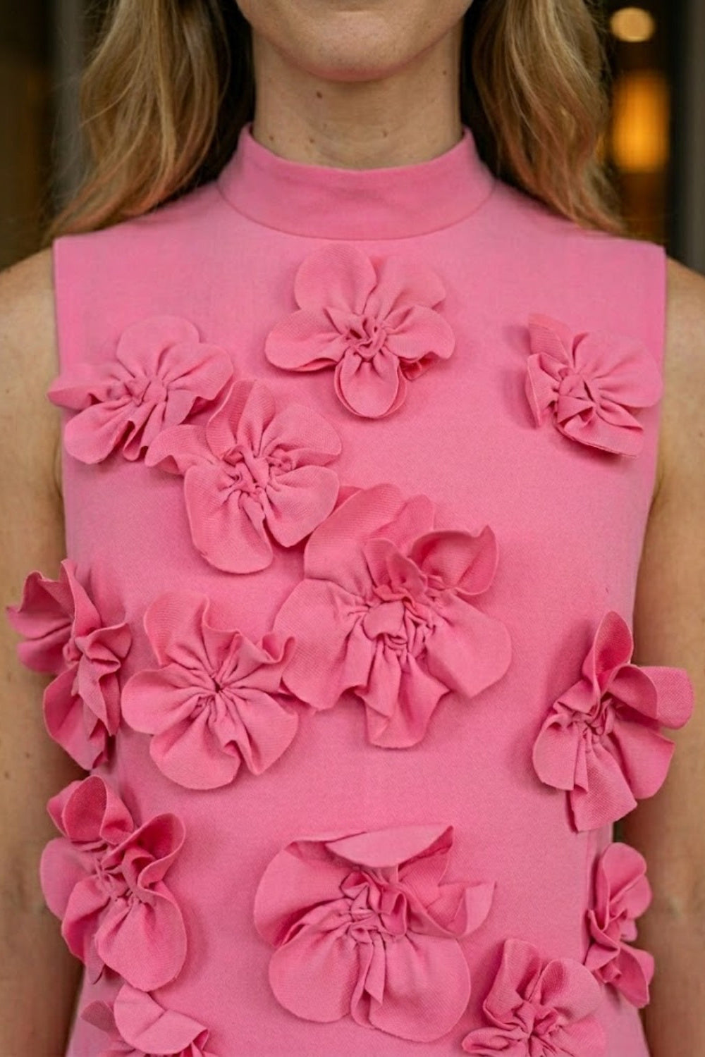 Hot Pink A Line High Neck Mini Homecoming Dress with 3D Flowers