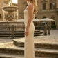 Simple Yellow Sheath Strapless Neck Scarf Long Formal Dress