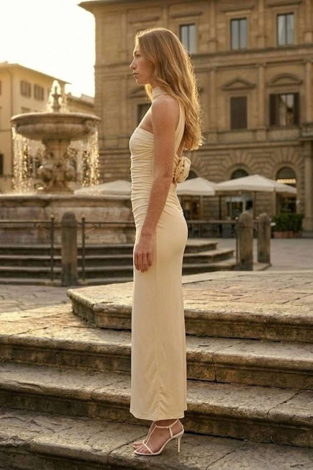 Simple Yellow Sheath Strapless Neck Scarf Long Formal Dress