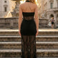 Black Sheath Halter Long Prom Dress with Lace Appliques