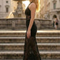 Black Sheath Halter Long Prom Dress with Lace Appliques