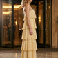 Yellow A Line Halter Long Prom Dress with Ruffles