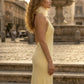 Yellow Sheath V-Neck Long Prom Dress with Ruffles