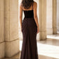 Simple Brown Sheath V-Neck Long Formal Dress