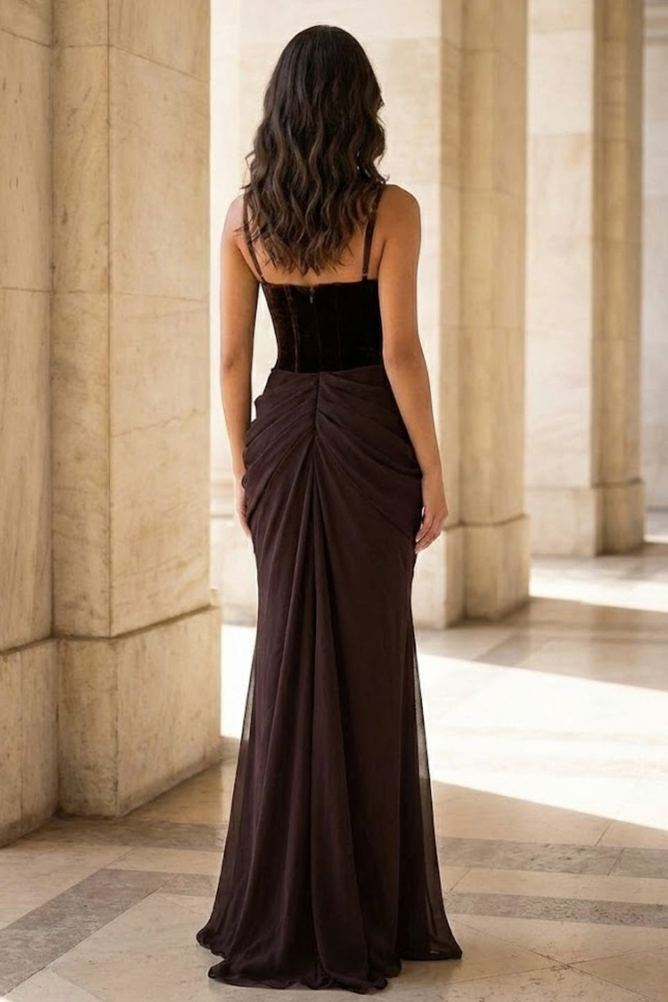 Simple Brown Sheath V-Neck Long Formal Dress