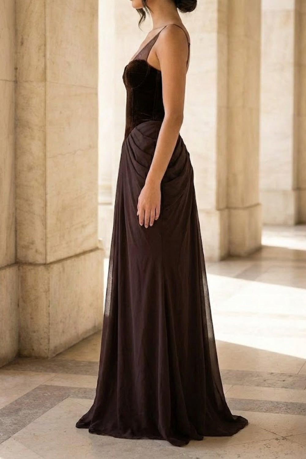 Simple Brown Sheath V-Neck Long Formal Dress