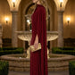 Red Sheath Neck Scarf Long Formal Dress with Cape