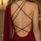 Red Sheath Neck Scarf Long Formal Dress with Cape